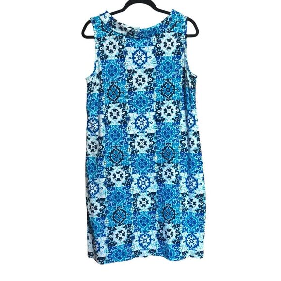 Talbots Sheath Dress Women Large Blue Multi Paisley Artsy Boho Print Sleeveless - Picture 1 of 7